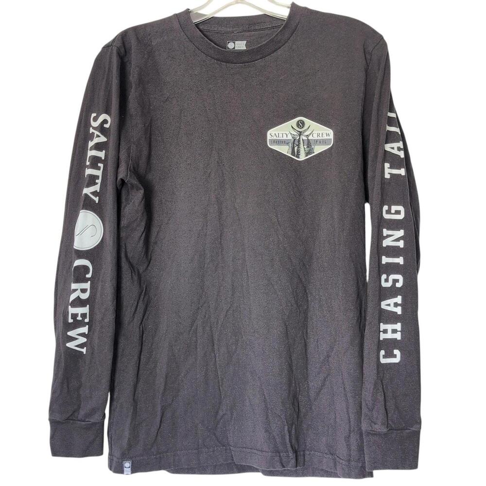 Salty Crew Shirt Mens Small Black Long Sleeve Chasing Tail Fishing Graphic Tee
